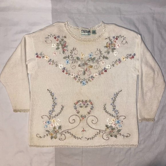 Vintage Collen's Collectables Women's Floral Knit Sweater W/ Shoulder Pads - L - Picture 1 of 12